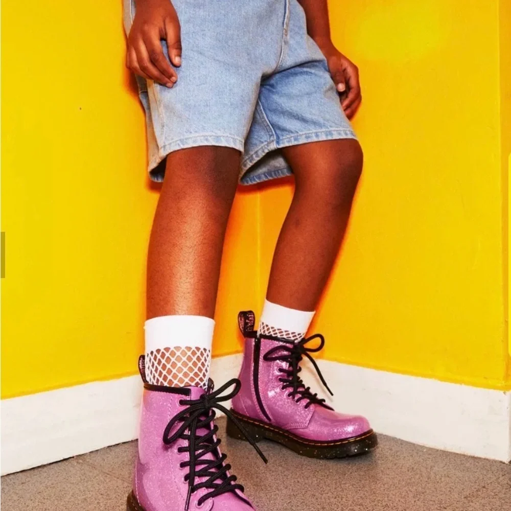 Dr. Martens 1460 Glitter Lace Up Boots in Pink Purple